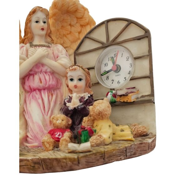 Angel Clock Figurine with Praying Child & Teddy Bears Clock in Good Working Cond - Picture 2 of 7